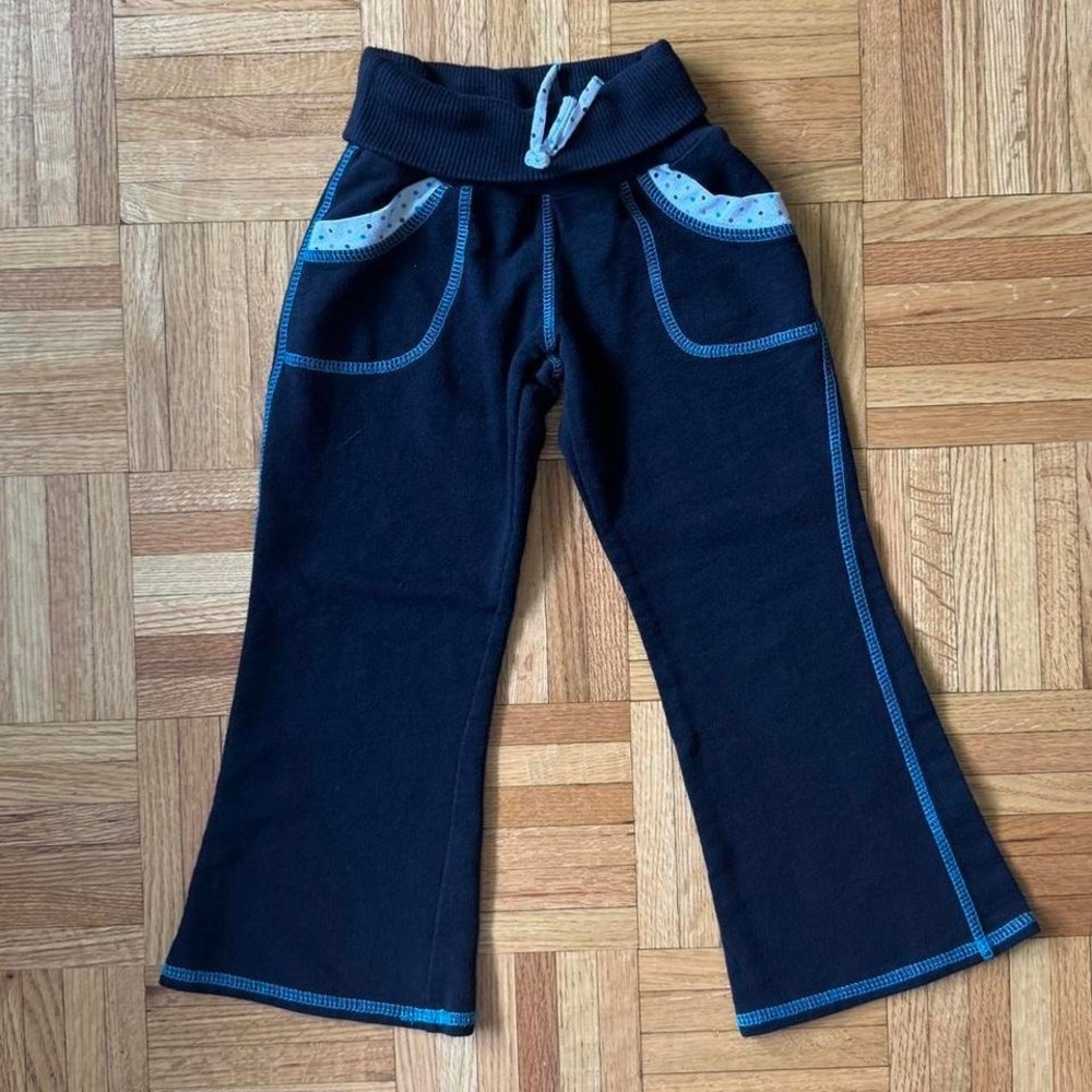 y2k kids polka dot fold over flare leg sweats with contrast stitching by candies